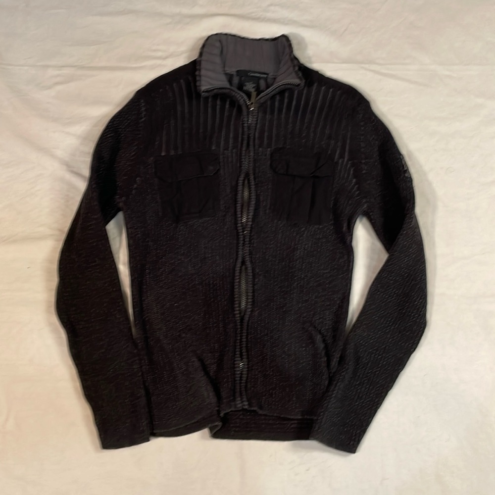 Vintage Calvin Klein Menโs Ribbed Full Zip Medium Neck Sweater Size L.